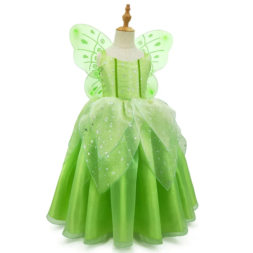 Girls Cosplay Green Fairy Tinker bell Dress Kids Princess Flower Fairy Wings Costume Party Tinkerbell Tinker Bell Dresses