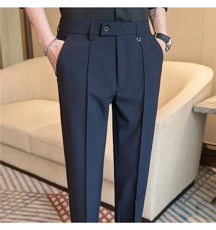 Men's business casual trousers, daily formal work pants, 2024 new high quality, plain color versatile ankle-length trousers.