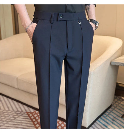 Men's business casual trousers, daily formal work pants, 2024 new high quality, plain color versatile ankle-length trousers.