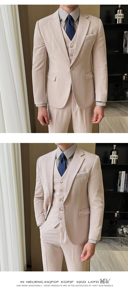( Jacket + Vest + Pants ) High-end Men's Slim Business Casual Suit Groom Wedding Dress Party Suit Blazers Waist Coat Trousers