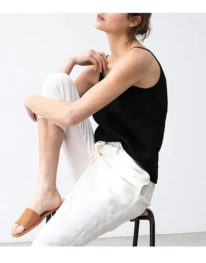Vintage Cotton Linen Women's Summer Tank Top Sleeveless Harajuku Basic Cuasal Female Top For Girls Camisole Women Clothing