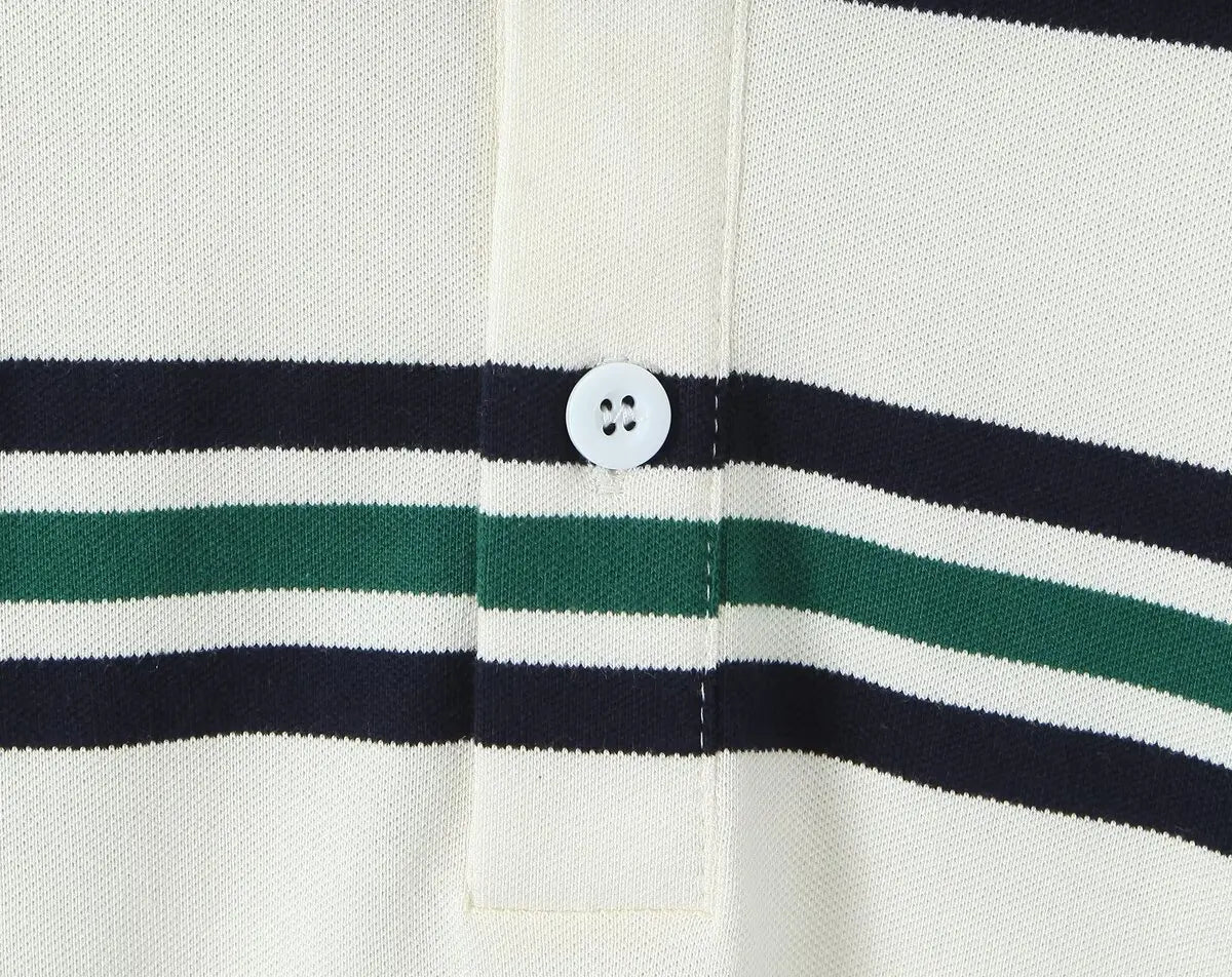 2025 Summer Ladies Polo Shirts Woman Long Sleeve Crop Top Striped Vintage Clothes Polo Shirts Mujer Streetwear Casual Tops Brown