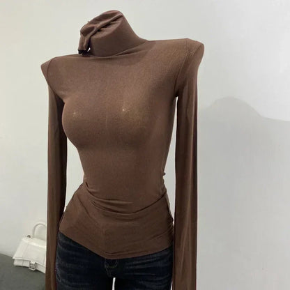 Slim High Quality Plain T Shirt Women Cotton Elastic Basic Female Tops Long Sleeve Sexy Thin T-shirt See Through