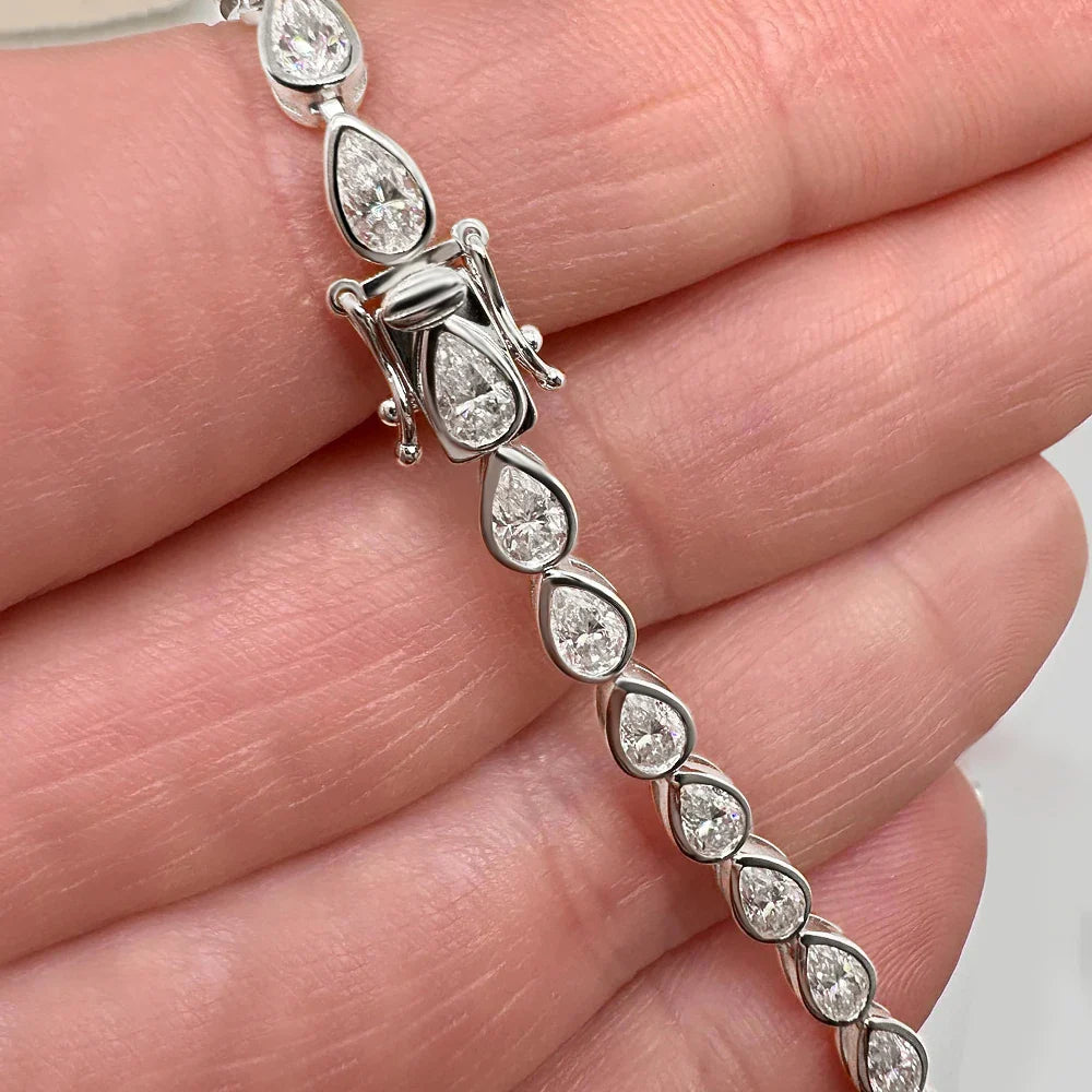 Certified 0.2carat Waterdrop Moissanite Tennis Bracelets Bezel Set 925 Sterling Silver Pear Cut Diamond Bracelet for Women