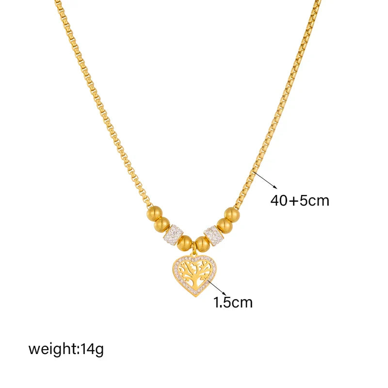 316L Stainless Steel Heart-Shaped Tree Pendant Necklace For Women New Fashion Beads Choker Chains Jewelry Gift Party