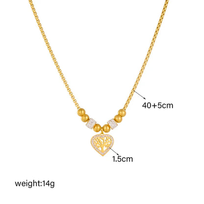 316L Stainless Steel Heart-Shaped Tree Pendant Necklace For Women New Fashion Beads Choker Chains Jewelry Gift Party