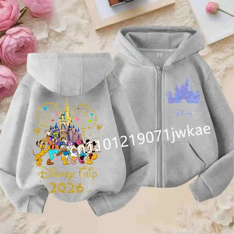 Boys and Girls Clothing Castle Pattern Kids Hoodie Jacket for Children 2026 Fashion Minnie Mickey Castle Zipper Hoodie Closure