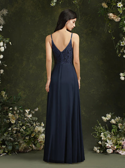 Elegant Sleeveless Lace Back 2024 New Long Formal Evening Dresses With V Neck Party Prom Gowns Robe De Soiree Longue