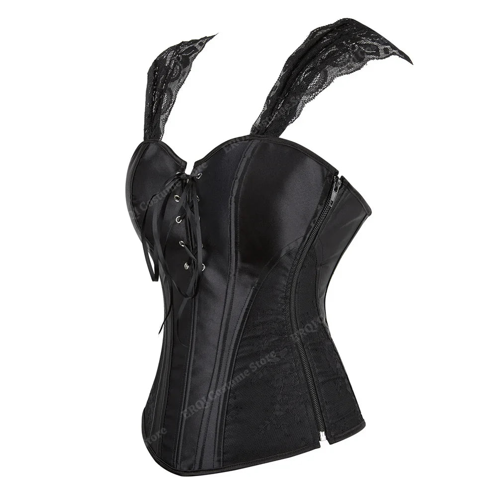 Overbust Corset Top with Straps Jacquard Corset Bustier Zipper Plus Size for Women Corset Dress with Skirt Black Red purple