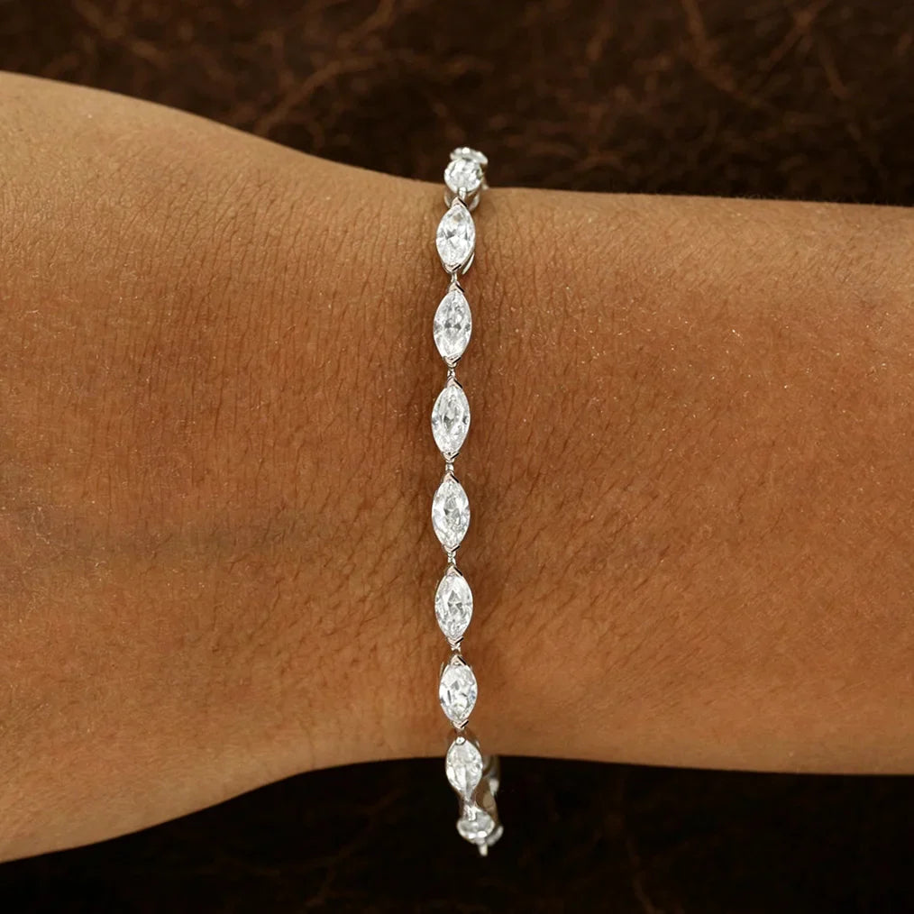 0.3carat Marquise Cut Moissanite Wedding Bracelet for Women 925 Silver East West Half Set Bezel Lab Diamond Tennis Bracelets