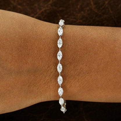 0.3carat Marquise Cut Moissanite Wedding Bracelet for Women 925 Silver East West Half Set Bezel Lab Diamond Tennis Bracelets