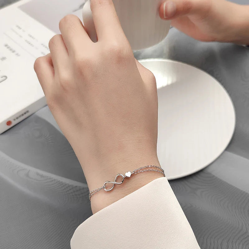 Sterling Silver 925 Clasp Lobster Chain Bracelet For Women  Infinite Love Simple Silver Fine Jewelry Female Gift Pulsera