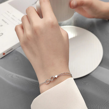Sterling Silver 925 Clasp Lobster Chain Bracelet For Women  Infinite Love Simple Silver Fine Jewelry Female Gift Pulsera