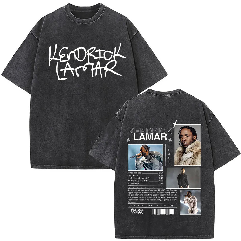 Washed Vintage Rapper Kendrick Lamar Album Merch T-shirts Men's Clothing Hip Hop Retro Oversized T-shirt Fashion Trend Tee Shirt