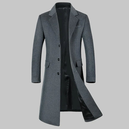 Sobretudo Masculino de Lã de Alta Qualidade Outono Inverno Casaco Trench Longo da Moda Algodão Grosso Acima do Joelho M-4XL