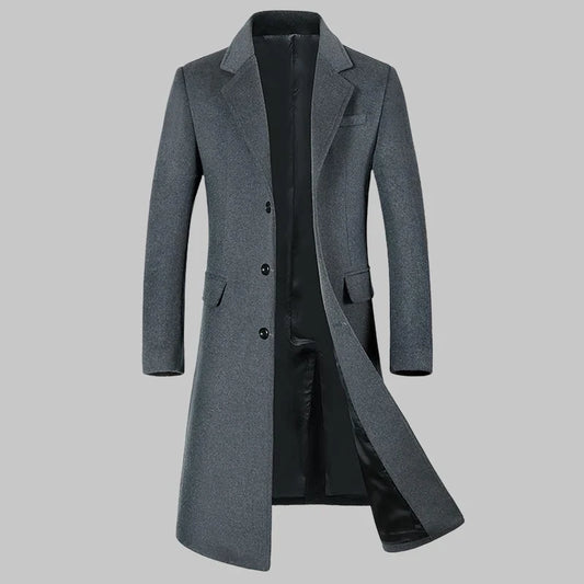 Men's High-Quality Autumn Winter Wool Coat Long Fashion Trench Coat Over-the-Knee Thick Cotton M-4XL