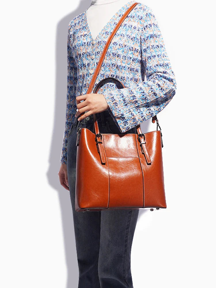 High Quality Women's Genuine Leather Tote Lady Luxury Designer Cowhide Shoulder Bag Large Capacity OL Handbag Shopper Bag
