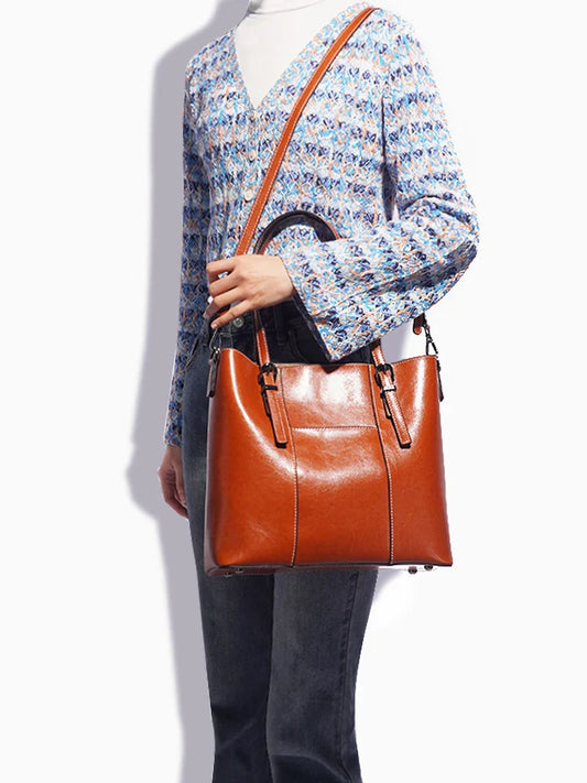 High Quality Women's Genuine Leather Tote Lady Luxury Designer Cowhide Shoulder Bag Large Capacity OL Handbag Shopper Bag