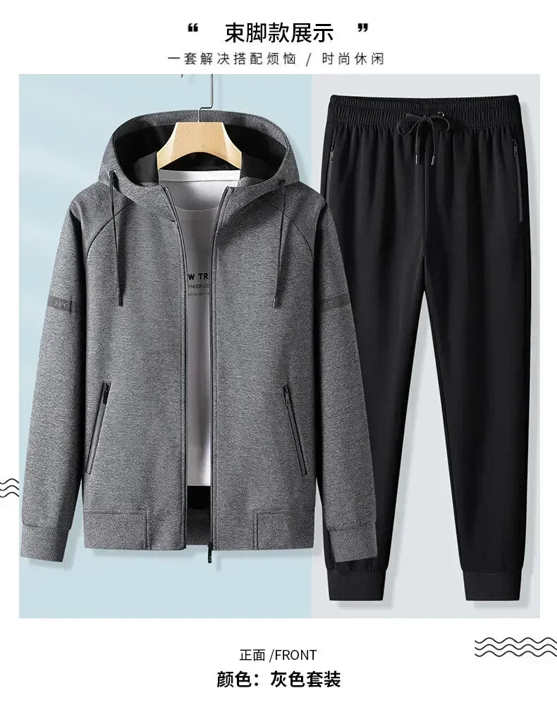 Men Running Sports Tracksuits Hoodies Zipper Outwear Sportwear+Sweatpants Sets Male Workout Sports Outfit Autumn Spring Sets men