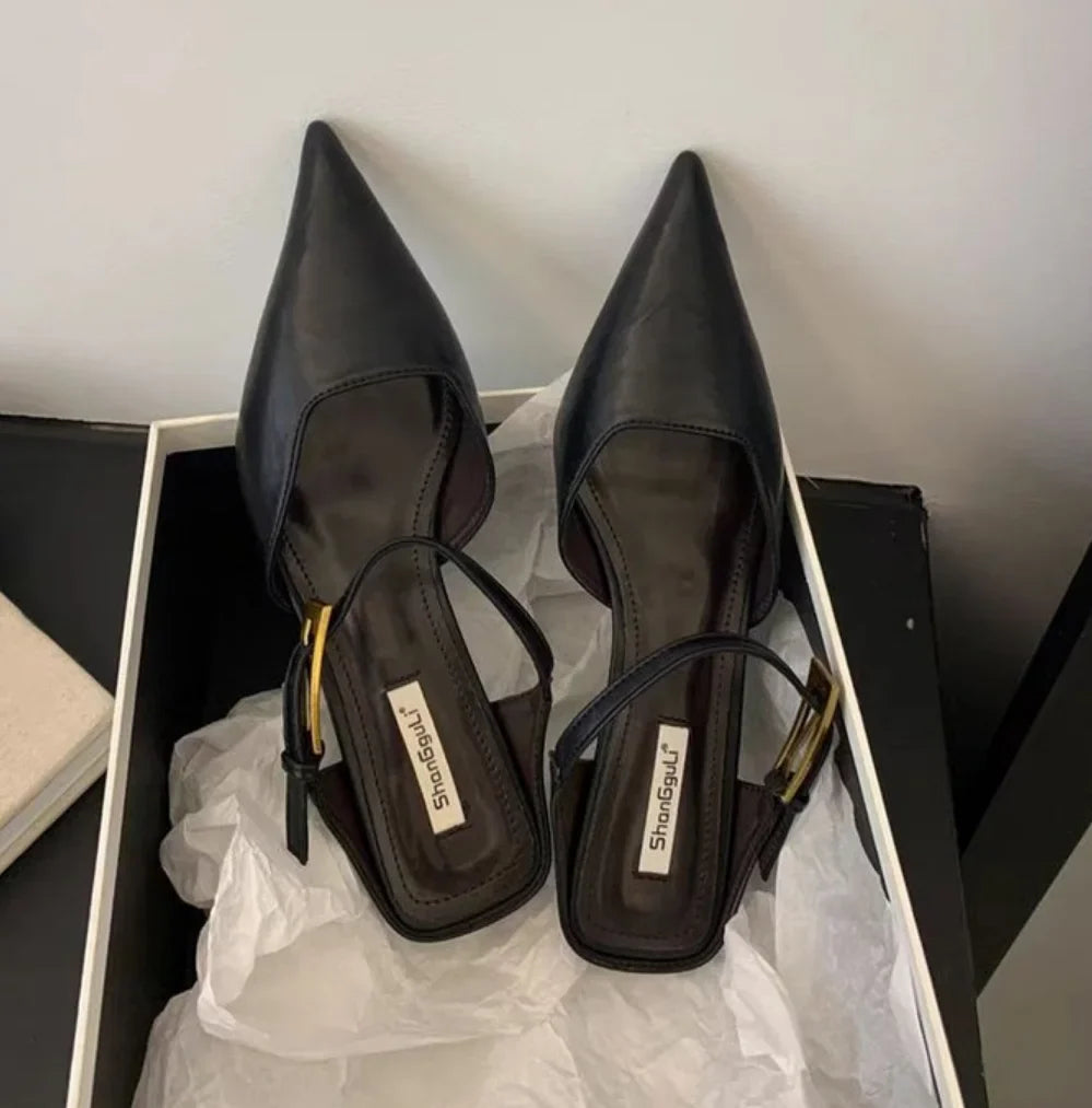 Retro Street Style Design Thin High Heels Pointed Toe Women Pumps Buckle Strap Banquet Party Slingbacks Female Mules Shoes