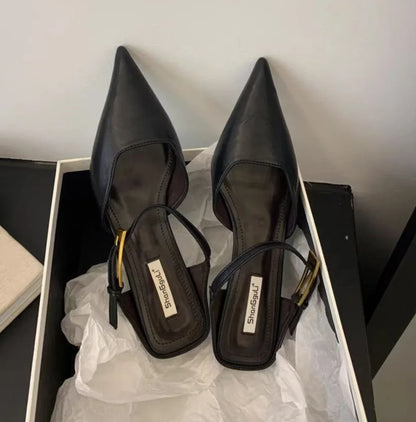 Retro Street Style Design Thin High Heels Pointed Toe Women Pumps Buckle Strap Banquet Party Slingbacks Female Mules Shoes