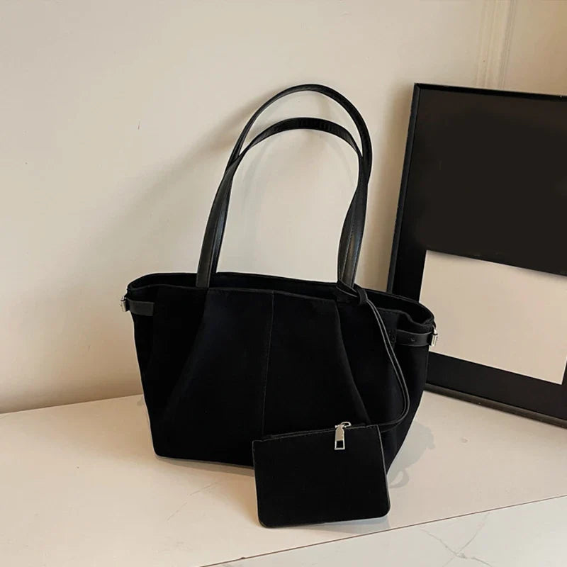 Suede Shoulder Bags for Women Large Suede Totes Lightweight Underarm Bag Casual Shopper Handbag Solid Color Travel Bucket Bags