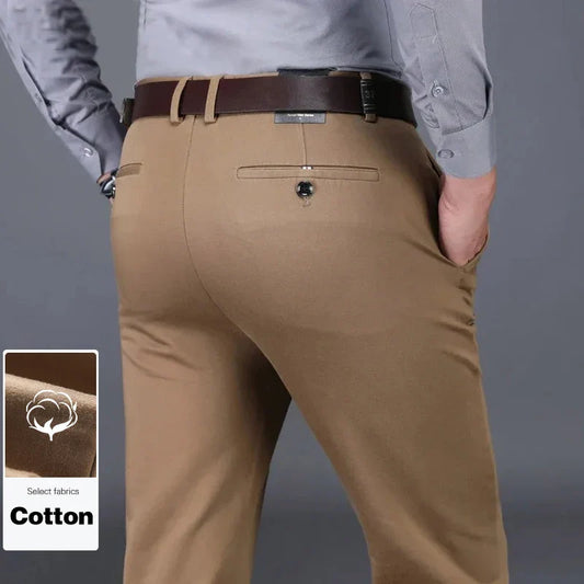 Business Men's 98% Cotton Straight Casual Pants Plus Size Loose Stretch Autumn Winter Office Trousers Classic Male Clothing