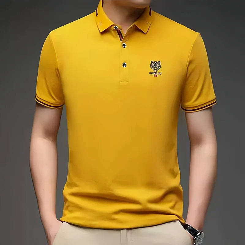 100% Cotton high-End Brand Men's Summer Exquisite Embroidery Short Sleeved Polo Shirt Trend Casual Lapel T-Shirt Men's Clothing