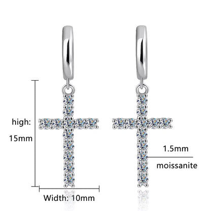 D VVS1 Cross Moissanite Earrings for Women Man GRA Certified Round Diamond Solid s925 Silver Plated 18k Hoop Earring