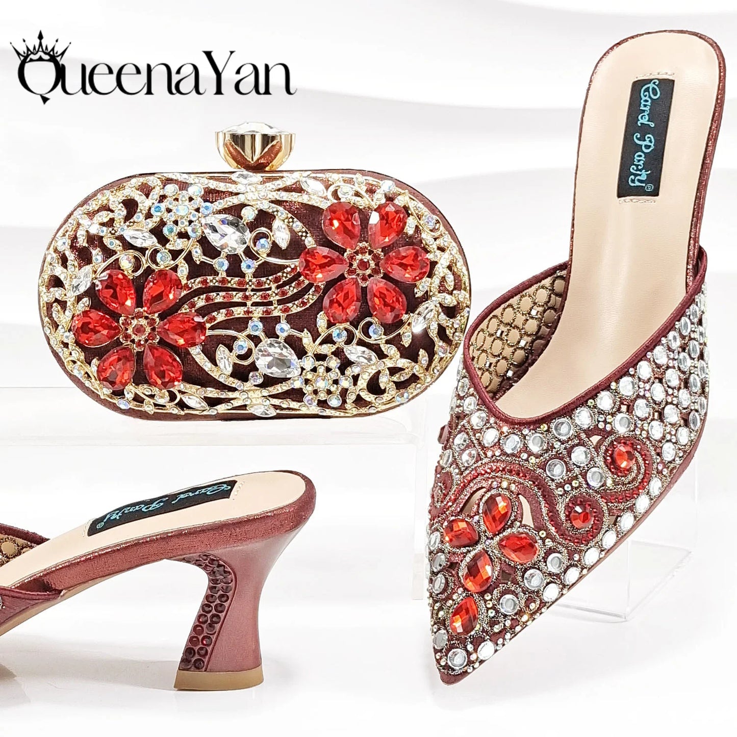 Luxury Pink Rhinestone Party Shoes and Clutch for Women- Elegant Crystal Heels with Matching Evening Bag