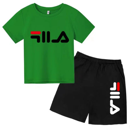 Kids Gift Sports Short-Sleeved Round Neck Black Letters Fashion White T-shirt+Shorts Summer Boy Girl Casual Outdoor Jogging Suit