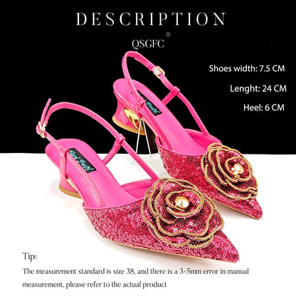 Fashion Design Shoes and Bag Nigerian Wedding Handmade Flowers Bags with Shoes Ladies Shoes Commuting or Daily Shoes