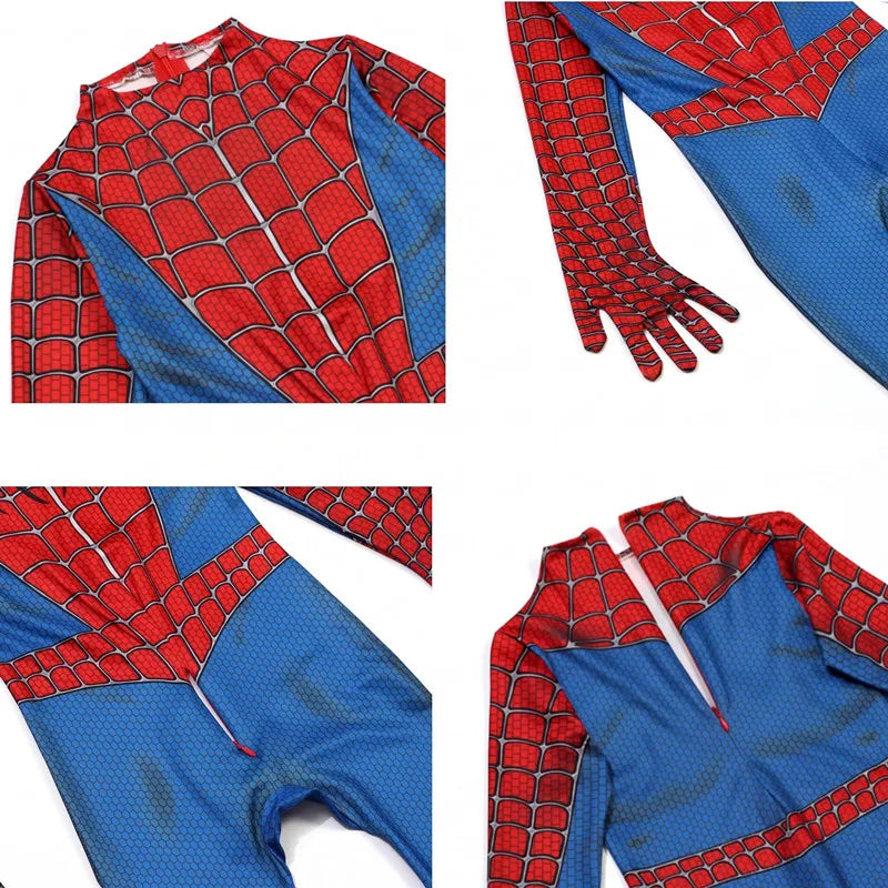 Boys Girls Superhero Costume Spider Web Jumpsuit With Mask For Kids Party Cosplay Movie Character Outfit Birthday Gift Play Cost