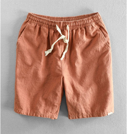 Summer Men Casual Cotton Linen Shorts Knee Length Beach Elastic Waist Shorts Solid Color Comfortable Pants New