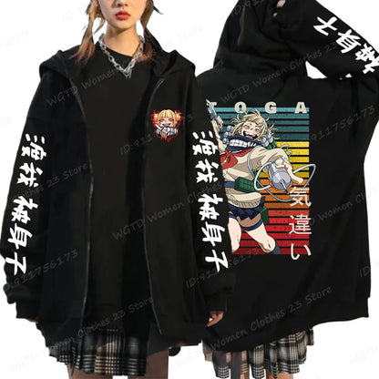 Hot Anime Himiko Toga Anime Print Zipper Hoodies For Women/Men Fashion Streetwear Hooded Pullovers Long Sleeve Zip Sweatshirts