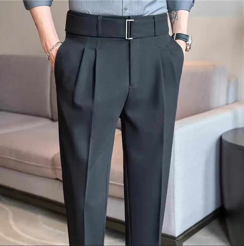Quality Male Boutique Men Formal Wear Wedding Dress Trousers Men Belt Design British Style Business Casual Slim Suits Pants 3XL
