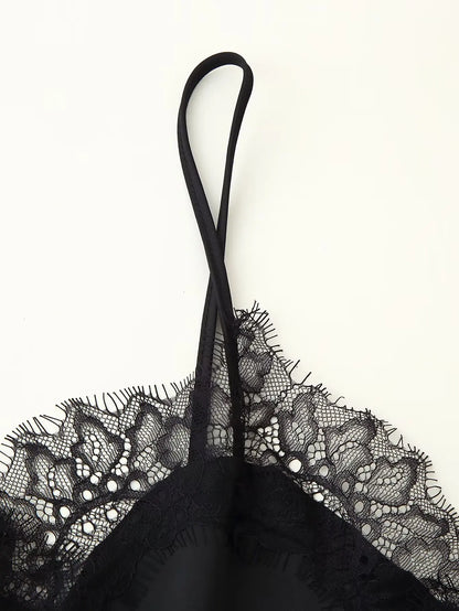Lace Patchwork Short Camisole Stain Tops For Women Sexy Backless Tops Summer Sleeveless Women Straps Beach Top Female