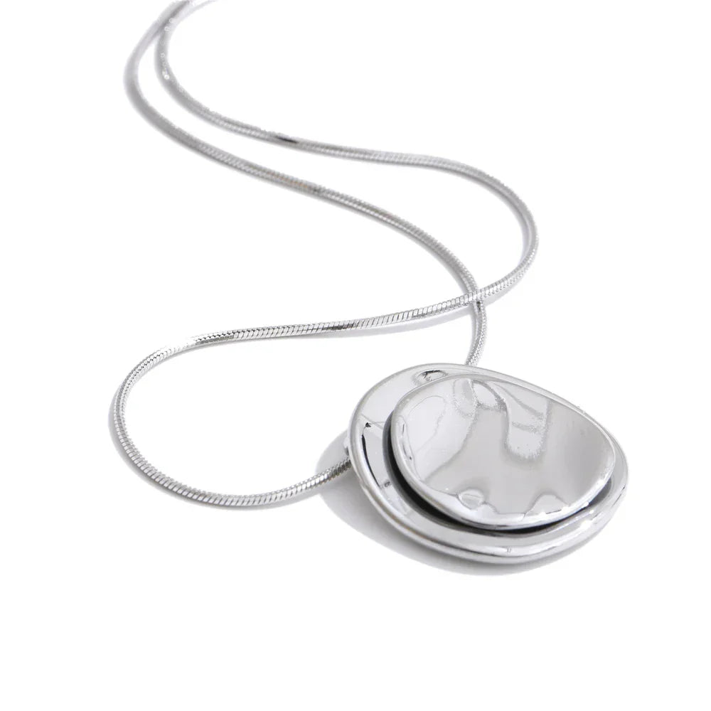 Double Round Pendant Fashion Necklace Water Resistant Metal Stainless Steel Daily Waterproof Jewelry Recommend
