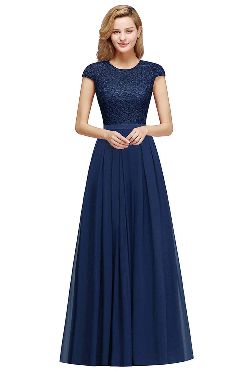 Navy Blue Evening Dresses Elegant A Line Chiffon Lace Women Formal Wedding Guest Prom Party Gowns Robe De Soirée