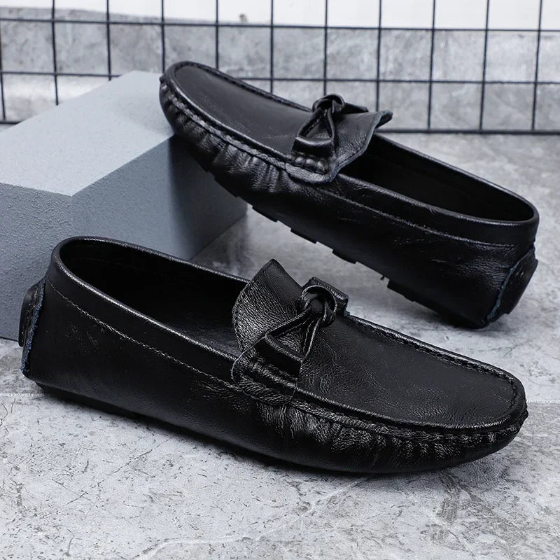 Genuine Leather Men Casual Shoes Black Mens Loafers Fashion Luxury Brand Lightweight Comfortable Slip on Boat Driving Shoes