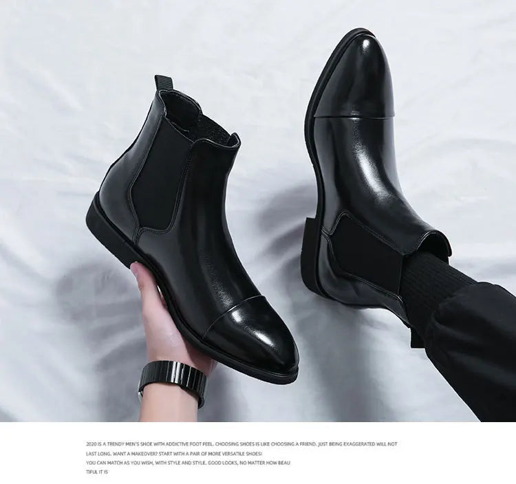 Autumn winter pointed toed male Boots Redsoled high top leather shoe English casual Chelsea boot Fashion comfortable men's shoes