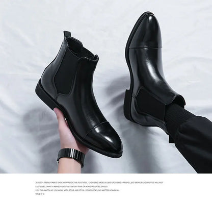 Autumn winter pointed toed male Boots Redsoled high top leather shoe English casual Chelsea boot Fashion comfortable men's shoes