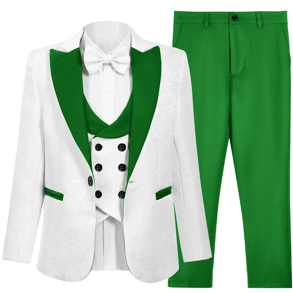 Boys’ 4-Piece Paisley Suit Set with One-Button Blazer for Weddings