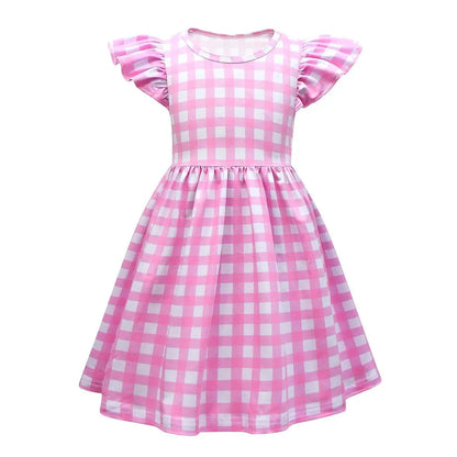 Girl pink plaid skirt Costume Sleeveless Princess Dress for Birthday Kids Children Clothing 2026  carnival Babies Party Dresse