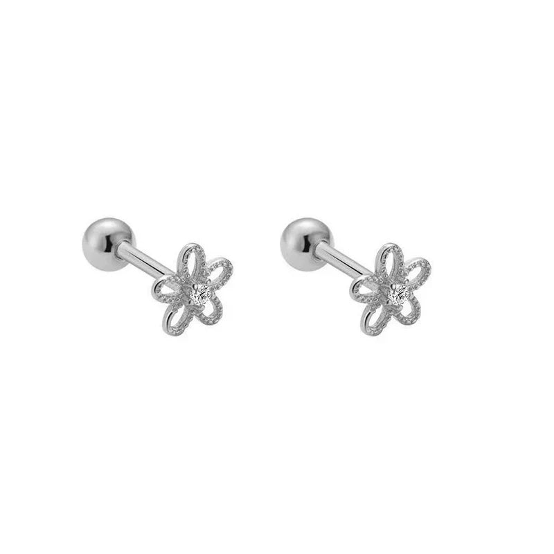 925 Sterling Silver Fashion Simple Golden Flower Beads Small Stud Earrings for Women Teen Piercing Jewelry Accessories