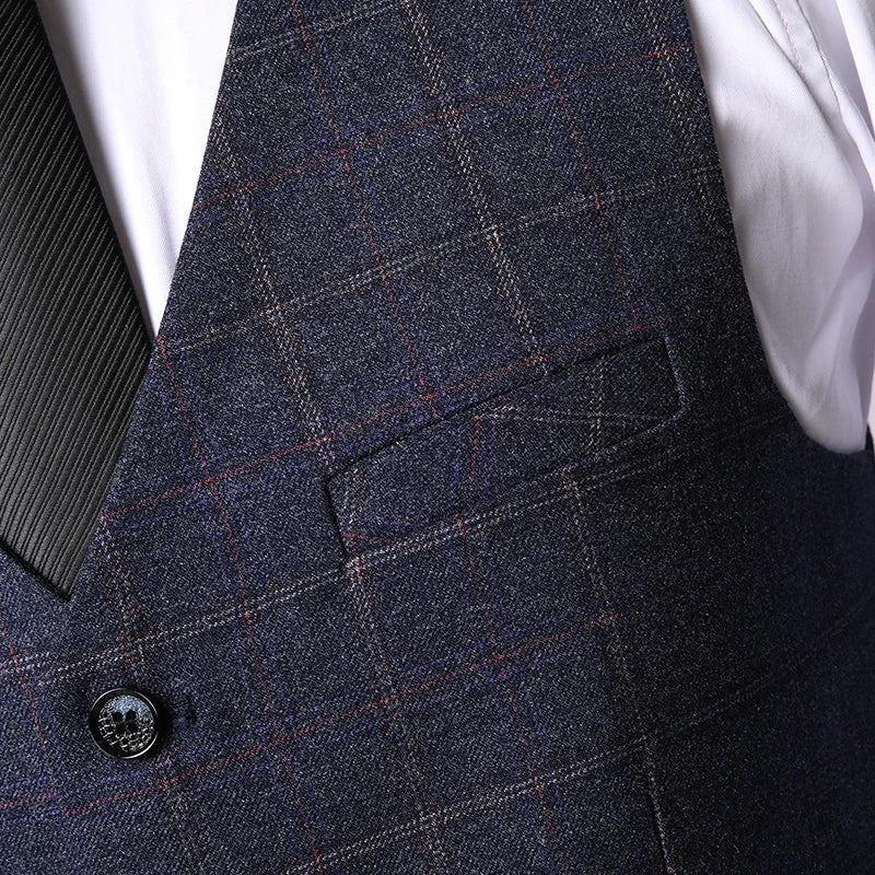 Blazer Vest Pants  Boutique Plaid Men's Formal Groom Wedding Dress Slim Suit 3Pcs or 2Pcs Men's Casual Business Suit Tuxedo
