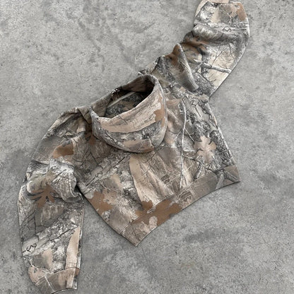 Y2K Retro Zip Up Hoodie Men Camouflage Pattern Zipper Sweatshirt High Street Hip Hop Streetwear Oversized Unisex Camo Hoodie