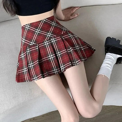 Summer Chic Korean Lady Thin Wrap Hip Skirts Female Retro High Waist A-line Skirts Women Fashion Plaid Designer Skirts