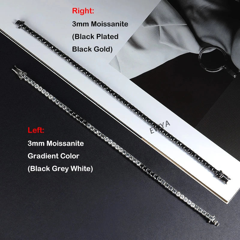 GRA Certified 3/4/5mm Full Black Moissanite Tennis Bracelet for Women Men 925 Silver Plated 18K Rose Gold Link Bracelets