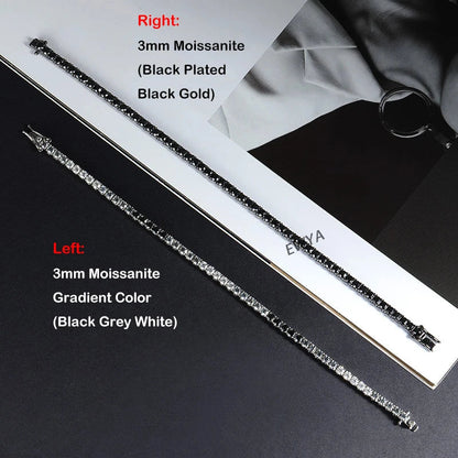 GRA Certified 3/4/5mm Full Black Moissanite Tennis Bracelet for Women Men 925 Silver Plated 18K Rose Gold Link Bracelets